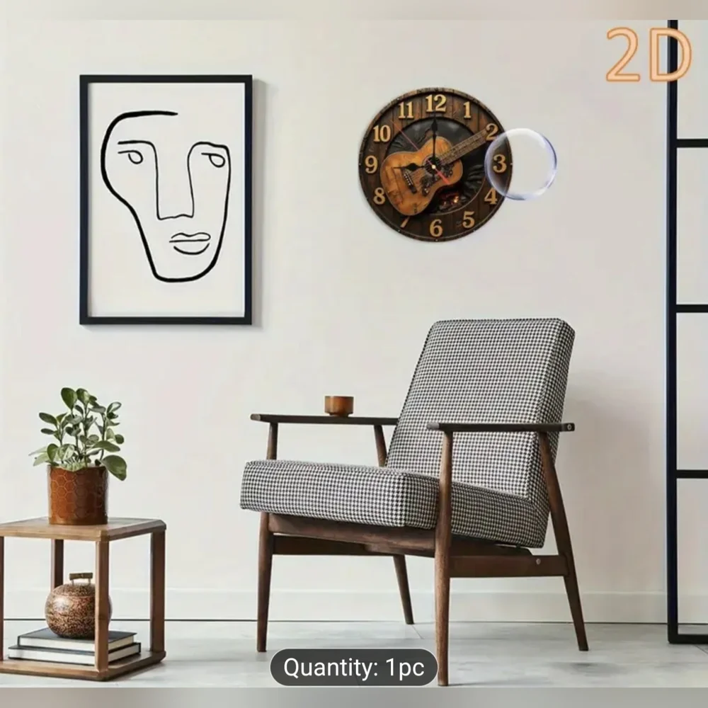 New Rustic Guitar Wall Clock with 2D Design T10MIS